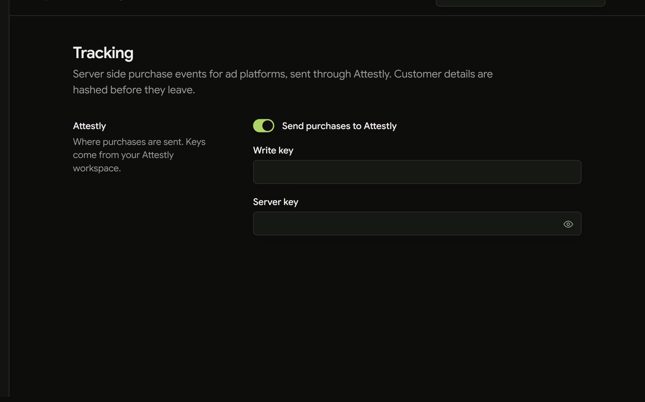 The ad tracking settings page