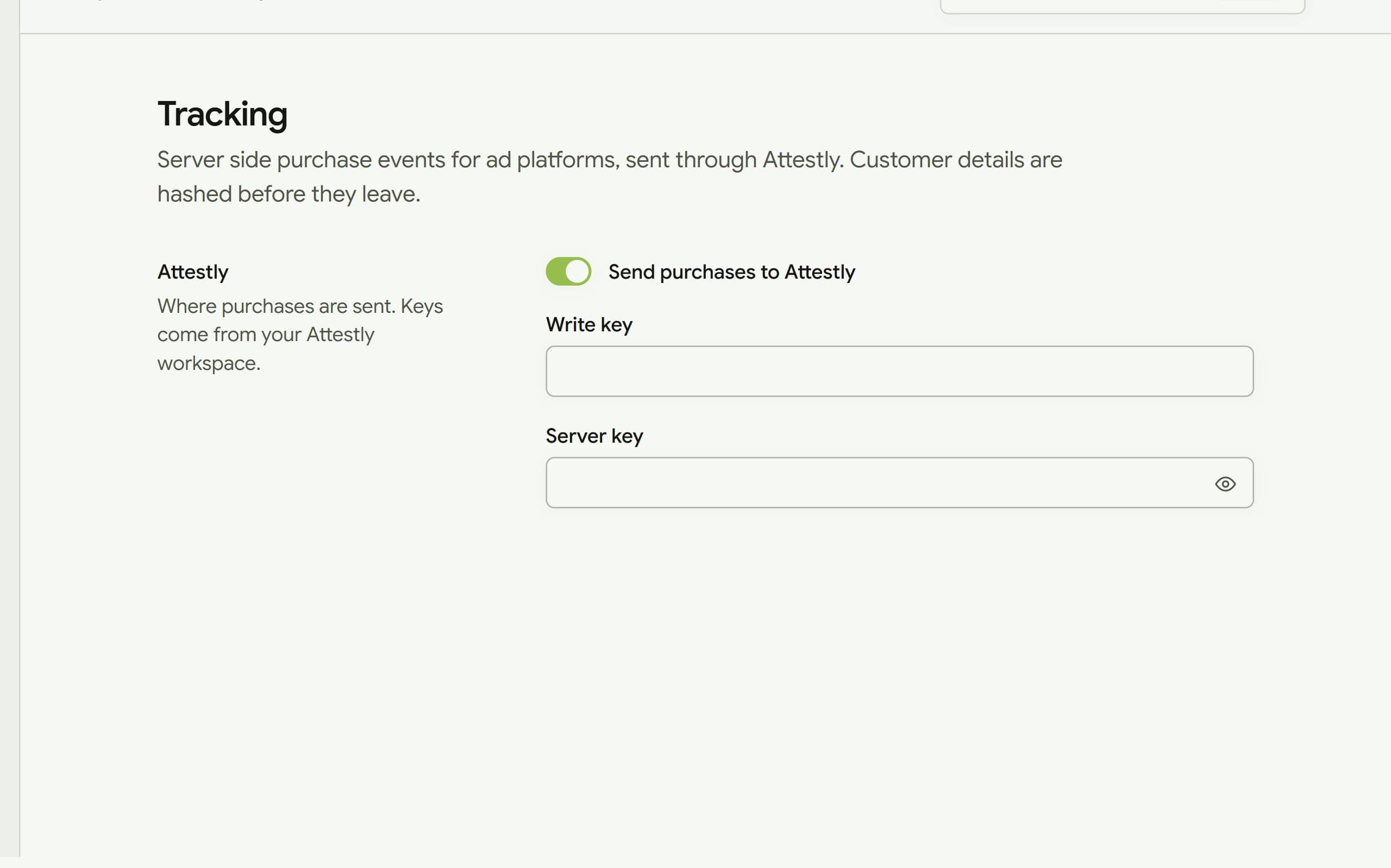 The ad tracking settings page